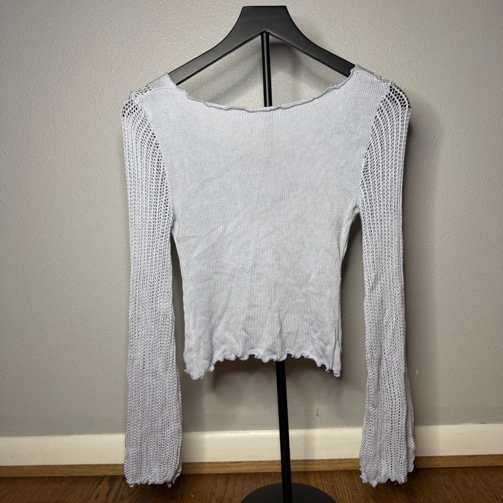 Y2K Butterfly Patch Long Sleeve Knit Top Lettuce Hem Boho Fairy Grunge - Picture 5 of 8